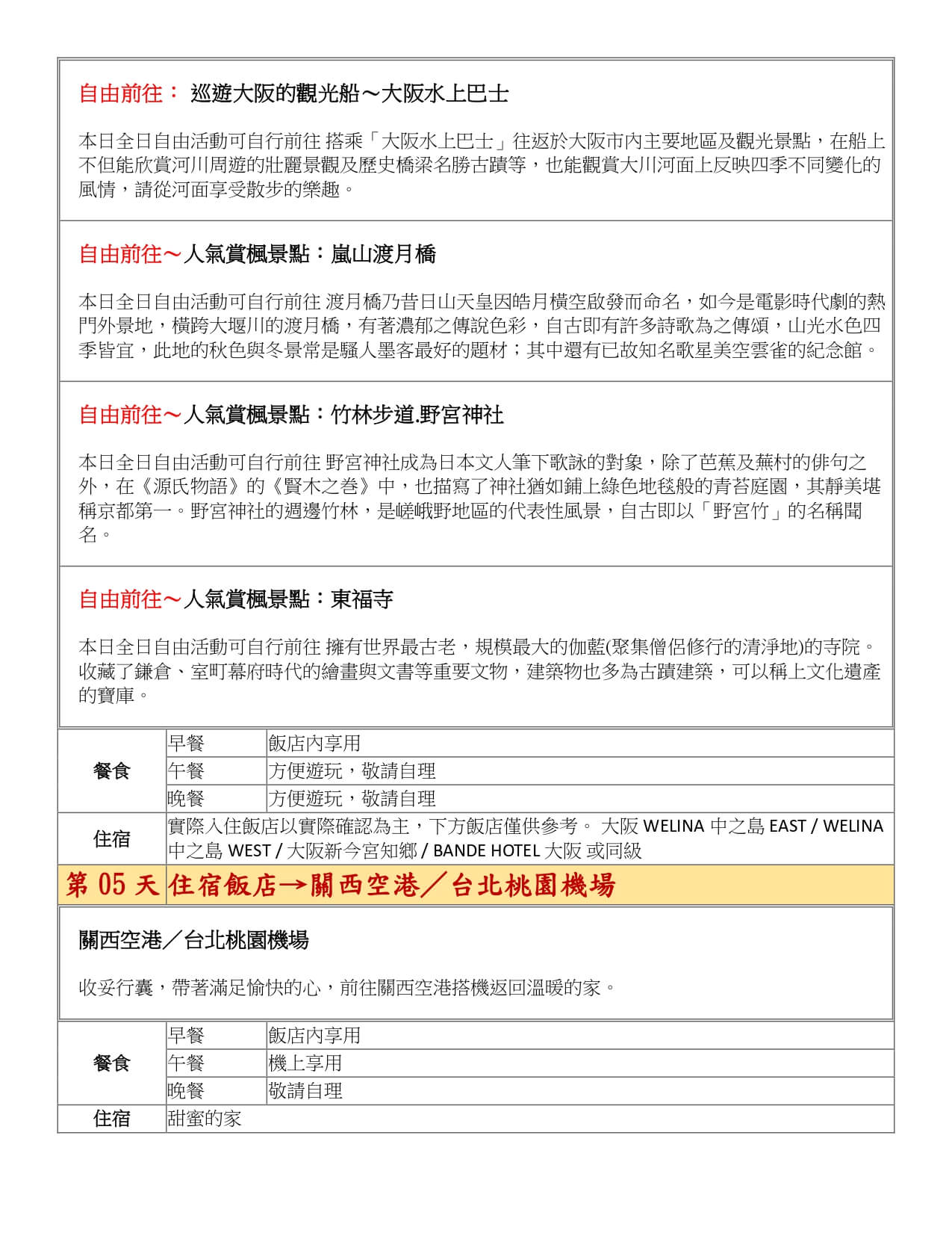 金秋楓紅關西輕旅行5日 Br178+177 Page 0010